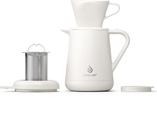 Ideus Insulated Pour Over Coffee Maker Set 20oz, Stainless Steel Coffee Pot Pour Over Set Camp Coffee Carafe BPA-Free with Dripper and Tea Infuser for Home, Office & Camping (White)