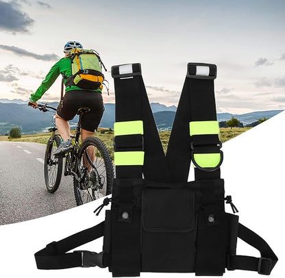 ASHATA Walkie Talkie Chest Bag Two Way Radio Universal Radio Chest Harness Bag Tactical Chest Front Pack Pouch Oxford Cloth for Hiking, Biking, Work, School, Camping