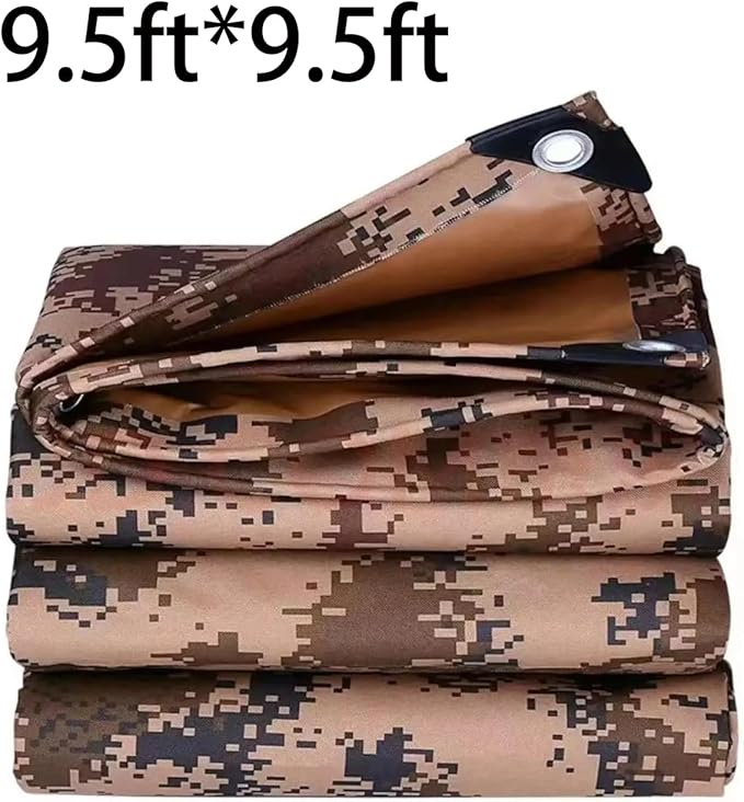 Waterproof Tarp CamouflageThickening Multi-Size Sun Shade Sail Customized Tarpaulin Sunrays Block Awning for Patio Canopy Rain Cover Canvas Sunshade Camp Outdoor Gardens Canopy (9.5ft*9.5ft)