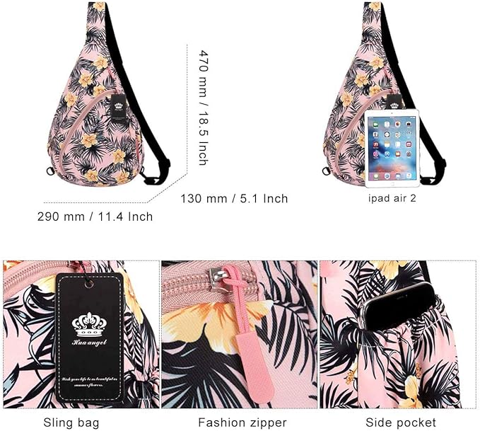 HUA ANGEL Crossbody Sling Bag for Men & Women Lightweight Waterproof Chest Shoulder Bag for Travel Hiking & Everyday Use