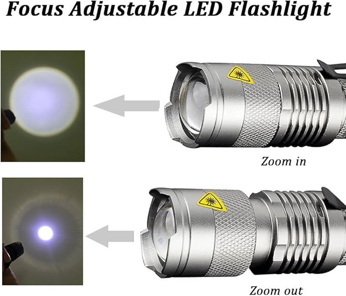 6 Pack,Pocketman 7W 300LM 3 Modes Mini Light Silver LED Tactical Flashlight