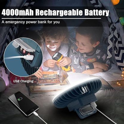 Portable Camping Fan with LED Lantern XTAUTO USB Rechargeable Waterproof Tent Fan with Hanging Hook Magnet Survival Kits for Indoor Outdoor Hiking Car Office Desk Outdoor Emergency Power Outage