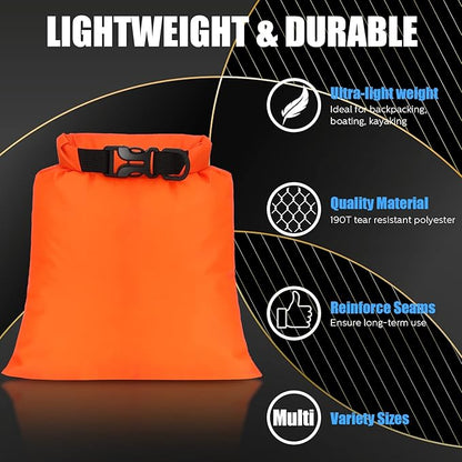 Riakrum 10 Pcs Waterproof Dry Bags, Ultralight Dry Sacks for Backpacking, Outdoor Sacks Keep Gear for Kayaking Boating Hiking Backpacking(1.5,15,3,5,8L,Multi Colors)
