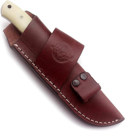 Handmade Damascus Steel Knife for Hunting,Survival,Camping,Bushcraft,and Fishing-Fixed Blade Dagger with Drop Point Full Tang-Micarta Handle with Cowhide Leather Sheath DCX 22 -250