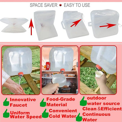 42Gallon Water Storage Container, 8PCS x 5.3Gal/20L, Emergency Water Jug Bags with Spigot, Collapsible Water Containers, BPA-Free Water Bottle Survival Kit for Outdoor Fishing, Camping, Hiking