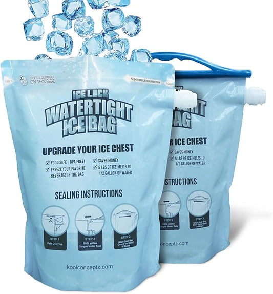 2 Large Leakproof Ice Bags. The original reusable Ice Pack for Coolers - Drop in Cubed Ice & Make Cold, Dry Freezer Packs for Coolers - Drink your ice when it melts.