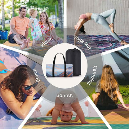 Picnic Blankets 60"x80" Waterproof Portable Outdoor Blanket Sand Proof Packable Beach Mat for Outdoors Camping Essentials Travel Accessories Summer Gifts for Women Adults Who Have Everything