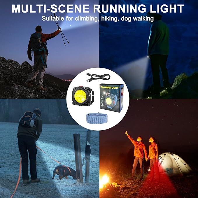 Running Light, 1000 Lumen Rechargeable Wrist Flashlight, 120°Wide Flood COB Light, Waterproof Running Lights for Runners, Jogger, Outdoor Adventure
