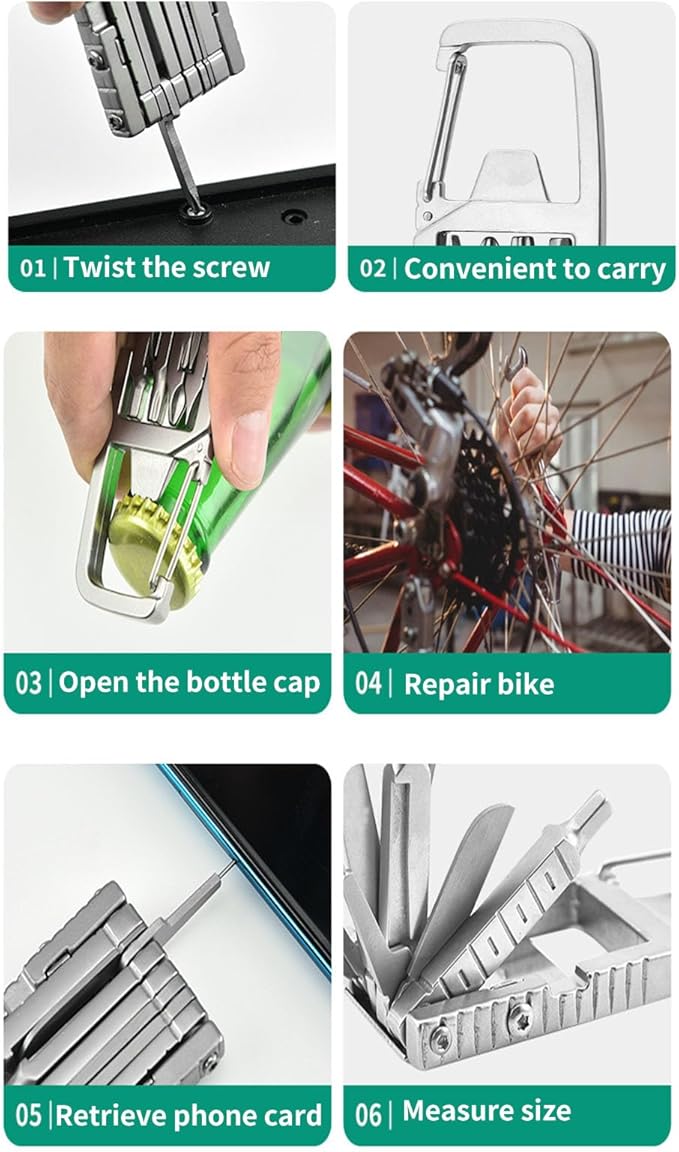 12 in 1 Multitool Slot Hex Star Screwdriver Bit Box Bottle Opener Card Remover Stainless Steel Folding Multi Tool, Portable Keychain Attachment, Home and Outdoor Use