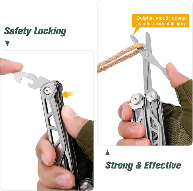 FLYHOMES Multitool Pocket Knife, 16-in-1 Multi tool Pliers with Safety Locking, Scissors, Screwdriver and Saw, Professional for Camping, Survival Tools, and Outdoor Adventures