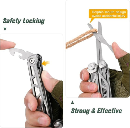 FLYHOMES Multitool Pocket Knife, 16-in-1 Multi tool Pliers with Safety Locking, Scissors, Screwdriver and Saw, Professional for Camping, Survival Tools, and Outdoor Adventures