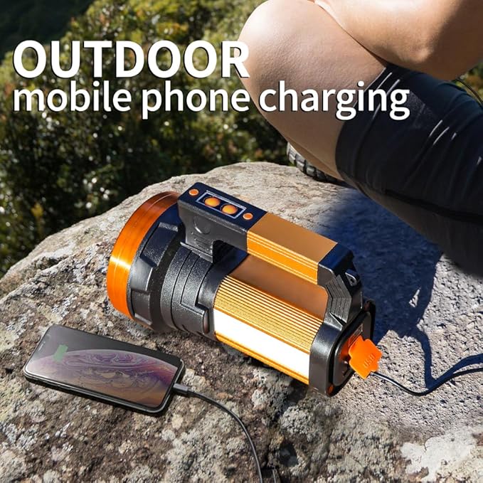 KINQILIN1200,000LM Rechargeable Spotlight 30600mAh Spotlight Flashlight 100H Ultra-Long Standby IP67 Waterproof Spotlight with 6 Modes Handheld Rechargeable Flashlight for Camping Hunting Emergency