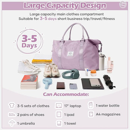 Small Gym Bag for Women, Purple Stylish Duffle Travel Bag for Plane, Lightweight Duffle Bag for Women, Sport Gym Tote Bag with Wet Pocket for Yoga, Pilates, Swimming