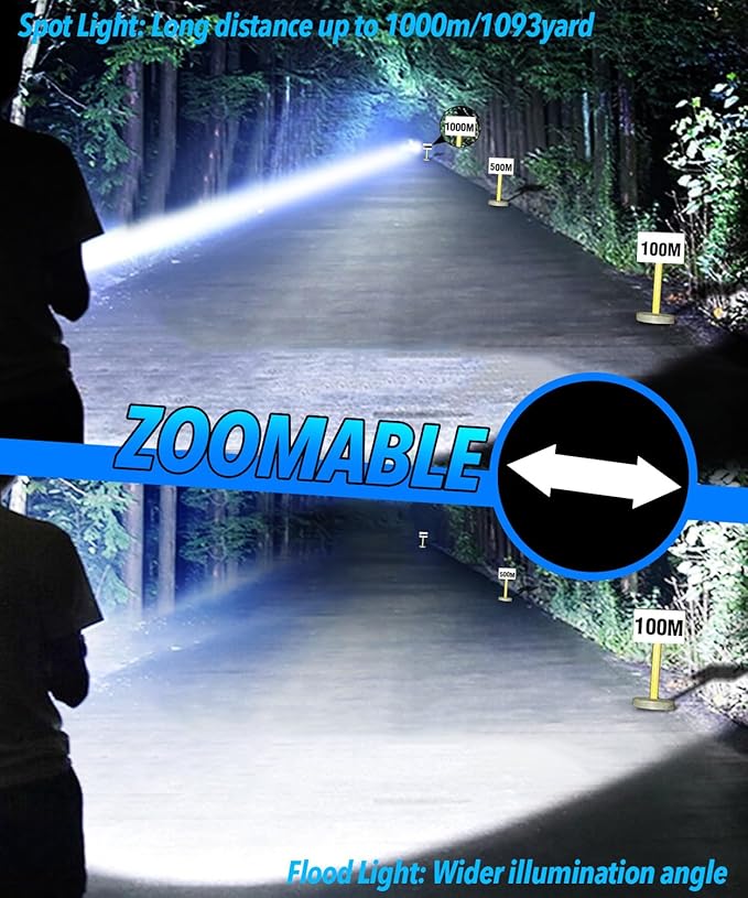 Flashlights High lumens Rechargeable USB C Flash Light, Super Bright LED Flashlight with 100,000 Lumens, Long Beam 3280Ft, IPX5 Waterproof Tactical Flashlight Powerful for Emergency, Camping