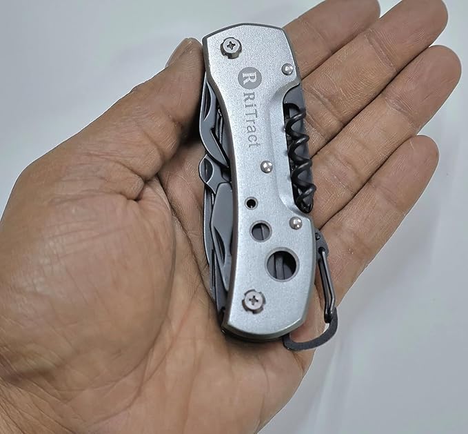 DWELLING Multi Utility Tools 15 in 1 Multitools All in One Pocket Size Tool Multi-Purpose Swiss Army Multiutility Toolkit Set - Silver Black