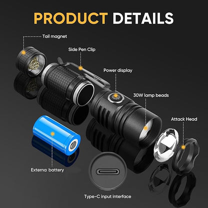 LUXJUMPER Super Bright LED Mini Flashlights with Portable Clip & Tail Magnet Rechargeable Hat Clip Light, EDC Zoomable 3 Modes, Waterproof Tactical Flashlight for Hiking, Camping, Hurricane Outage