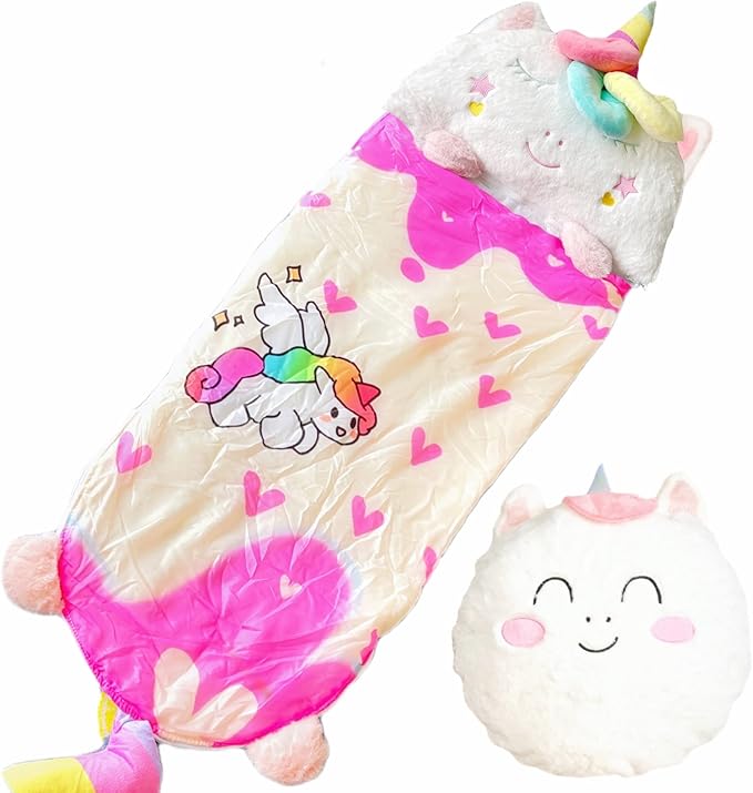 Happy Kids Sleeping Bag, Animal Bags, Sleepy Sack, Comfy, Cozy, Compact, Sleeping Bag with Pillow, Soft Pillow, Nap Mat, Wram Plush with Cotton, Slumber Bag