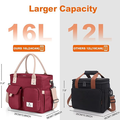 Hafmall Large Insulated Lunch Bag for Adults, Wide Opening Insulated Bag with Shoulder Strap,Loncheras para Mujer, Reusable Adult Lunch Tote Bag For Work, Picnic(Red)