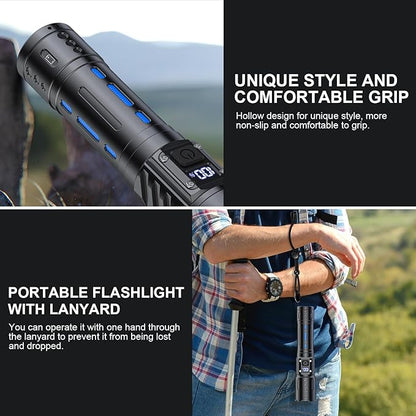 Flashlights High Lumens Rechargeable - 20,000 Lumens Super Bright Tactical LED Flash Light, Dimmable&Memory Function Powerful Waterproof Flashlight for Camping,6 Modes,Zoomable,LCD Display (2, Black)