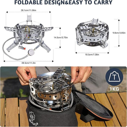 Bulin Camping Gas Stove Burner 6800W Adjustable 3 Burners Ultralight Windproof Backpacking Stove Portable Propane Stove Camp Stoves for Camping Hiking Backpack Outdoor