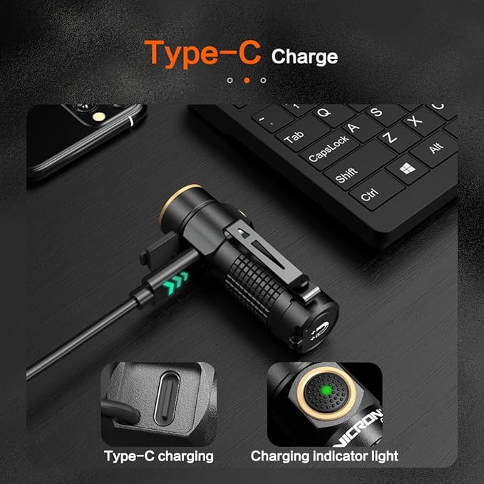 NICRON 1200 Lumens EDC Flashlight with Magnet, Type-C Rechargeable Pocket Light Compact High Lumens Handheld Light, C1 Mini Flashlight 7 Modes for Outdoor Camping, Hiking (Black)