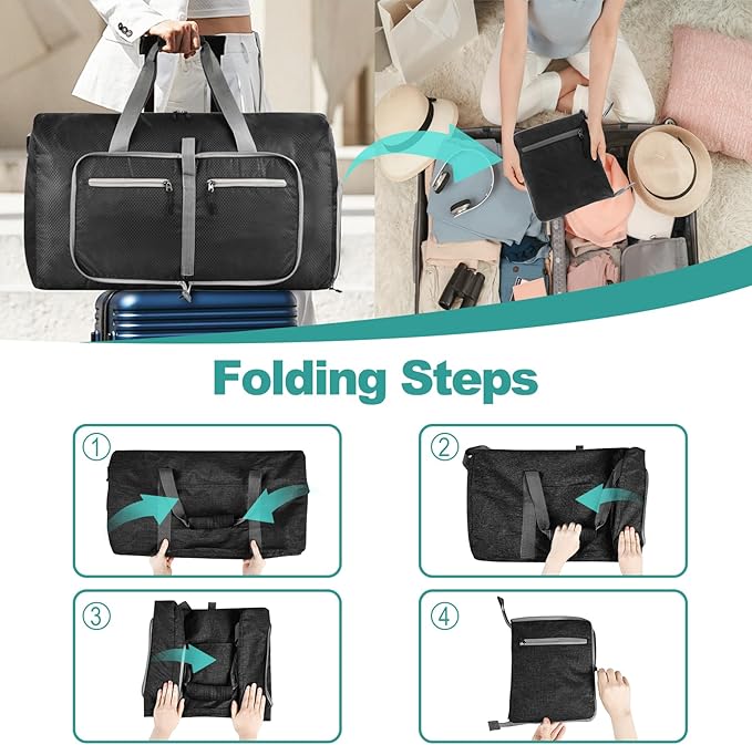 Dimayar Travel Duffle Bag for Men Women - Foldable Duffel Bag with Shoes Compartment - Overnight Bags Waterproof & Tear Resistant(65L,Black)