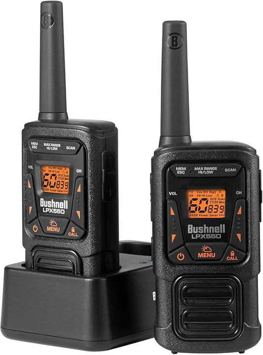 New Bushnell LPX550 Walkie Talkie Radio - Reliable Quality, Rugged Design, 2W Power for 36 Miles of Range, Two Way Radios Equipped for Wherever Life Takes You (2 Pack)