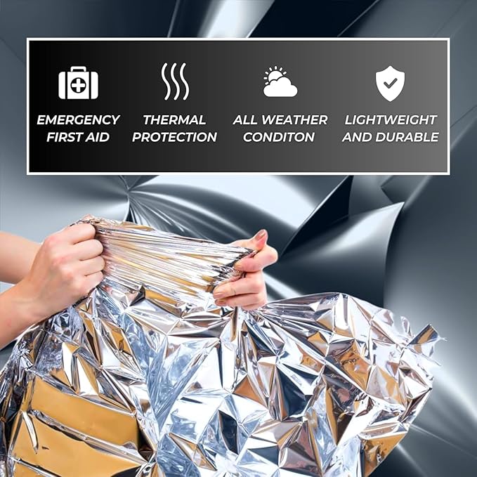 Emergency Blankets for Survival - Disaster Preparedness Prepping Supplies - Space Blanket (2 Pack) - 80" x 40" Retains up to 90% of Body Heat - Mylar Blankets for Camping & Outdoors by HealthyLine
