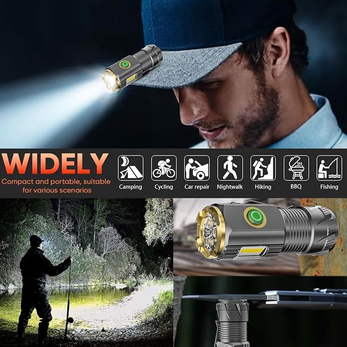 Mini LED Flashlight with Magnetic Base and Side Clip, 6 Modes, high Lumen, USB Rechargeable, IPX6 Waterproof, Best Small Flashlight for Camping, Repair and Emergencies