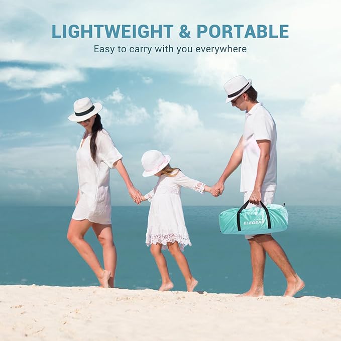 Elegear Beach Tent Sun Shelter with Canopy, 6-8 Person Pop Up Beach Tent, Easy Setup UPF 50+ UV Protection Portable Lightweight Double Silver Coating Beach Cabana Sun Shade Shelter - Green