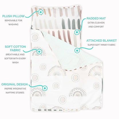 JumpOff Jo - Toddler Nap Mat - Sleeping Bag for Kids with Removable Pillow and Ultra Soft Blanket for Preschool, Daycare, and Sleepovers - Rainbow Dash