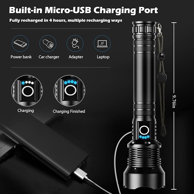 Rechargeable Flashlights 990,000 Lumens, Super Bright LED Flashlight High Lumens with USB Cable, 5 Modes Waterproof Flashlight Powerful Flash Light for Home Camping Hiking