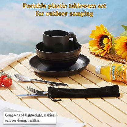 Camping Utensils, Reanea amping Mess Kit for Travel, Camping, Picnic, Outdoor, Camping Gear Include Knife, Spoon, Fork Cutlery Set, Cup, Bowl, Plate, Camping Essentials for 1