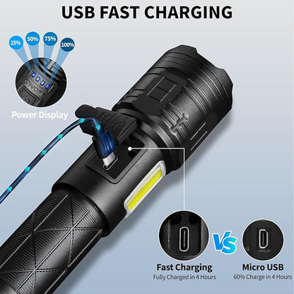 Rechargeable LED Flashlights High Lumens, 990000 Lumen Super Bright Flashlight with 7 Modes & Waterproof, Powerful USB Rechargeable Handheld Flash Light for Camping Home