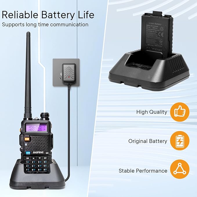 BAOFENG UV-5R Ham Radios Long Range—8W Dual Band Rechargeable Walkie Talkie Portable Two-Way Radios, UV5R Handheld Radio with Four 1800mAh Li-ion Batteries (2 Pack)