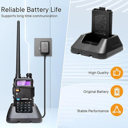 BAOFENG UV-5R Ham Radios Long Range—8W Dual Band Rechargeable Walkie Talkie Portable Two-Way Radios, UV5R Handheld Radio with Four 1800mAh Li-ion Batteries (2 Pack)
