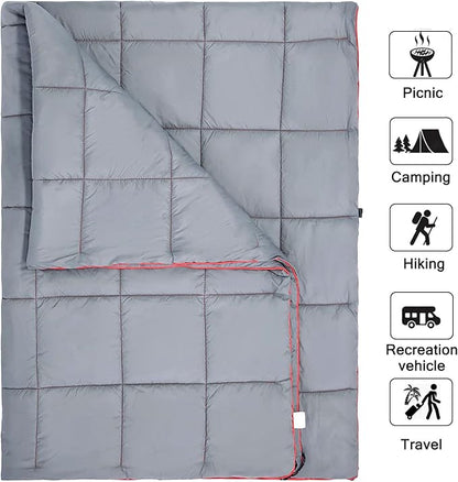 Camping Blanket, Puffy Waterproof Travel Blanket, Warm Cozy Picnic Blanket, for Outdoors, Travel, and Mountain.(Grey, 55" x 39")