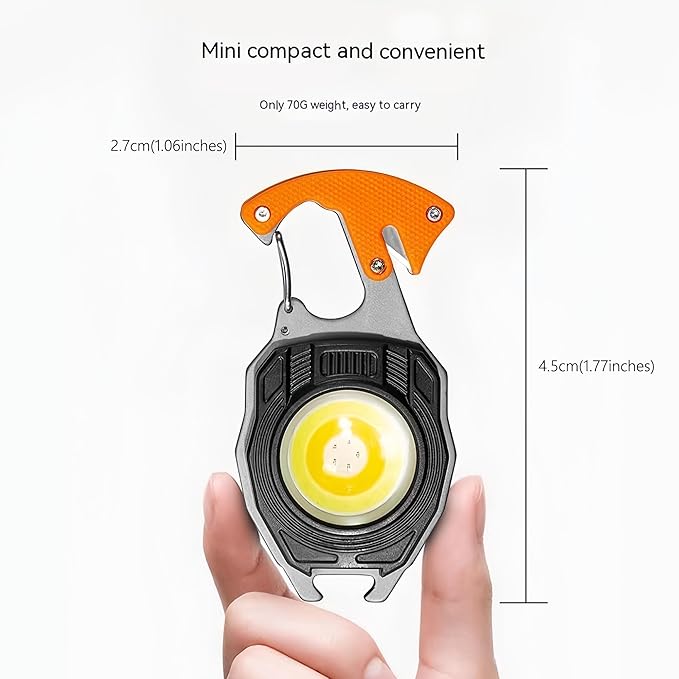 Multifunctional COB Mini Keychain Flashlights,7 Light Modes,LED Rechargeable Small Torch with Screwdriver,Bottle Opener,Lighter etc. for Outdoor Camping Hiking(Black)