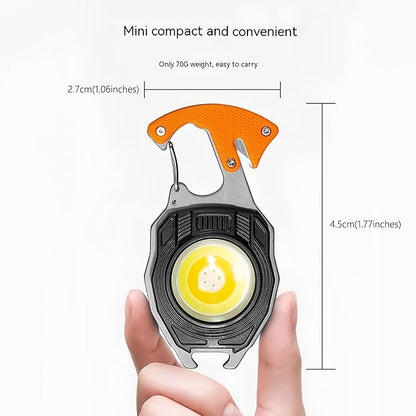 Multifunctional COB Mini Keychain Flashlights,7 Light Modes,LED Rechargeable Small Torch with Screwdriver,Bottle Opener,Lighter etc. for Outdoor Camping Hiking(Blue)
