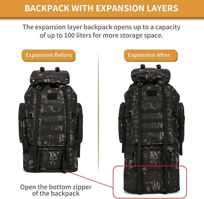 Hiking Daypack for Men Large Army Rucksack molle bag Military Tactical Backpack for Outdoor Traveling Camping