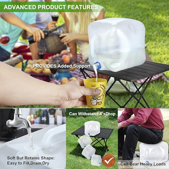 Collapsible Water Container with Spigot, BPA Free Water Storage Jug Water Canteen for Outdoor Camping Hiking & Emergency Survival Kit, Foldable Portable