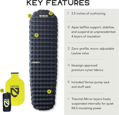 NEMO Equipment Tensor Extreme Conditions Sleeping Pad - Regular Mummy (72" x 20) - Black/Birch Bud/Citron