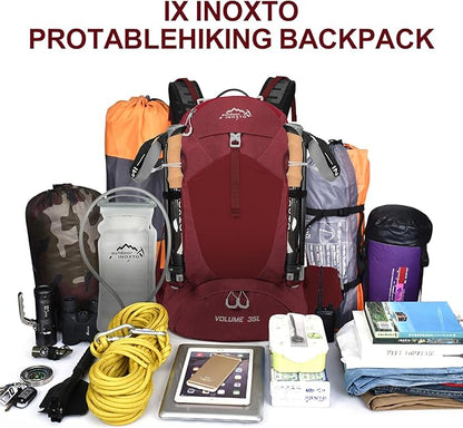 Hiking Backpack,35L Waterproof Hiking Daypack with 3L Water Bladder and Rain Cover, Lightweight Travel Camping Backpack for Men Women (Red)