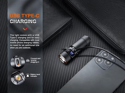 Fenix E18R V2.0 1200 Lumens EDC USB-C Rechargeable Flashlight with 2X ARB-L16 and a Lumentac Organizer