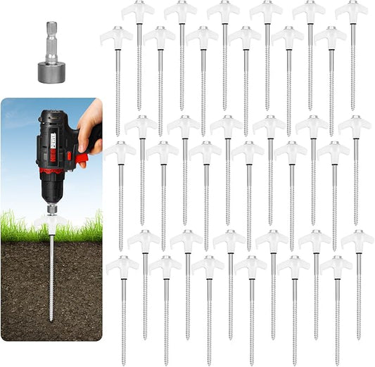 36 Tent Stakes Heavy Duty Metal Tent Stakes Screw in Camping Stakes with Luminous Head Ground Anchor Pegs Threaded Tent Spikes with Hex Head Driver and Storage Box