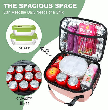 Kids Lunch Box for Boys Girls Lunch Bag Insulated Durable Lunchbox Children Lunch Tote Bag for School Pink