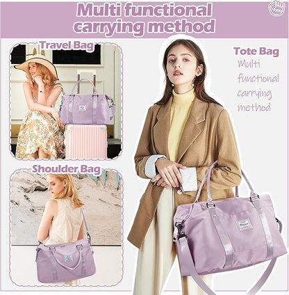Small Gym Bag for Women, Purple Stylish Duffle Travel Bag for Plane, Lightweight Duffle Bag for Women, Sport Gym Tote Bag with Wet Pocket for Yoga, Pilates, Swimming