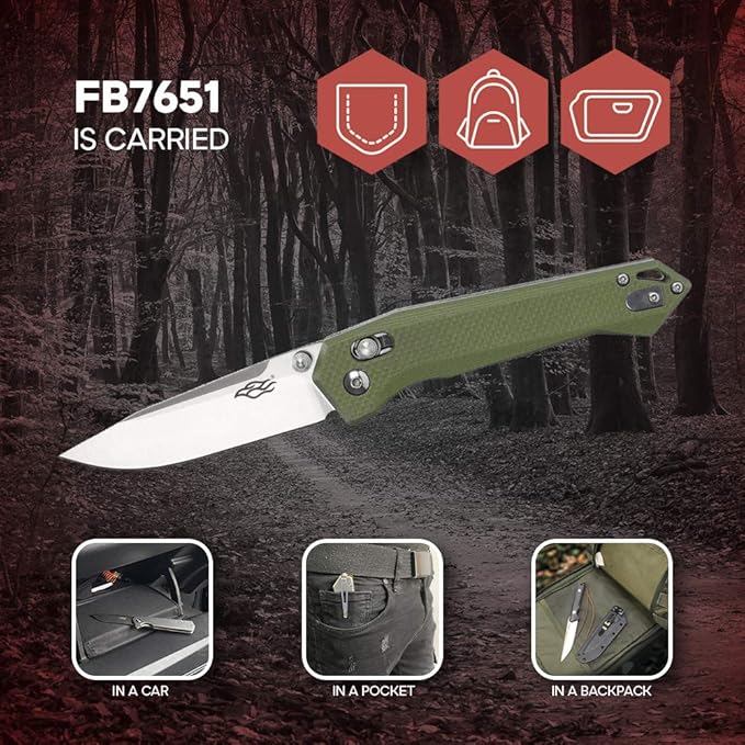Firebird Ganzo FB7651-GR Pocket Folding Knife 440C Stainless Steel Blade G10 Anti-Slip Handle with Clip Hunting Fishing Camping Folder Outdoor EDC Knife (Green)