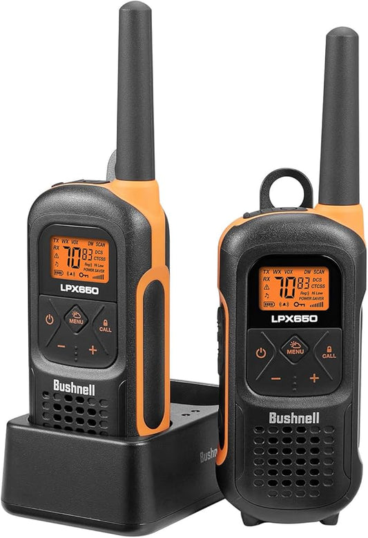 New Bushnell LPX650 Walkie Talkies - Waterproof Long Range Two Way Radios, IP67 Rugged Floating Design, USB-C Rechargeable - Equipped for Wherever Life Takes You (2 Pack)