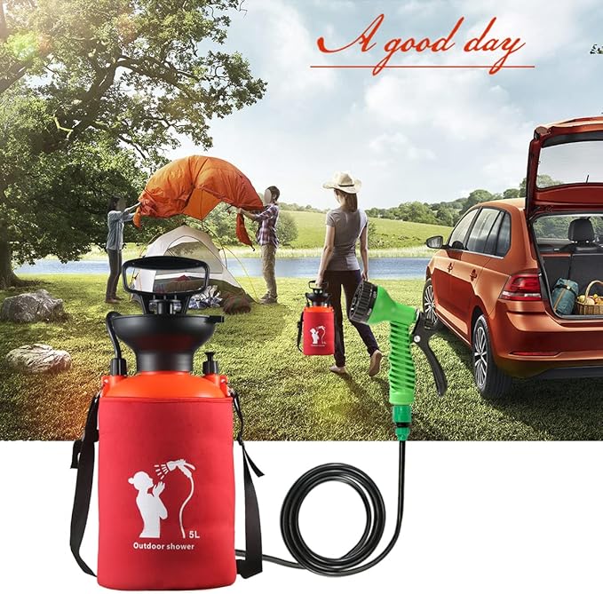 CLICIC Pressure Sprayer with 7 Spray Modes, Camping Shower with Removable Hose and Shower Head for Camping Outdoor Traveling Hiking and Pet Bath